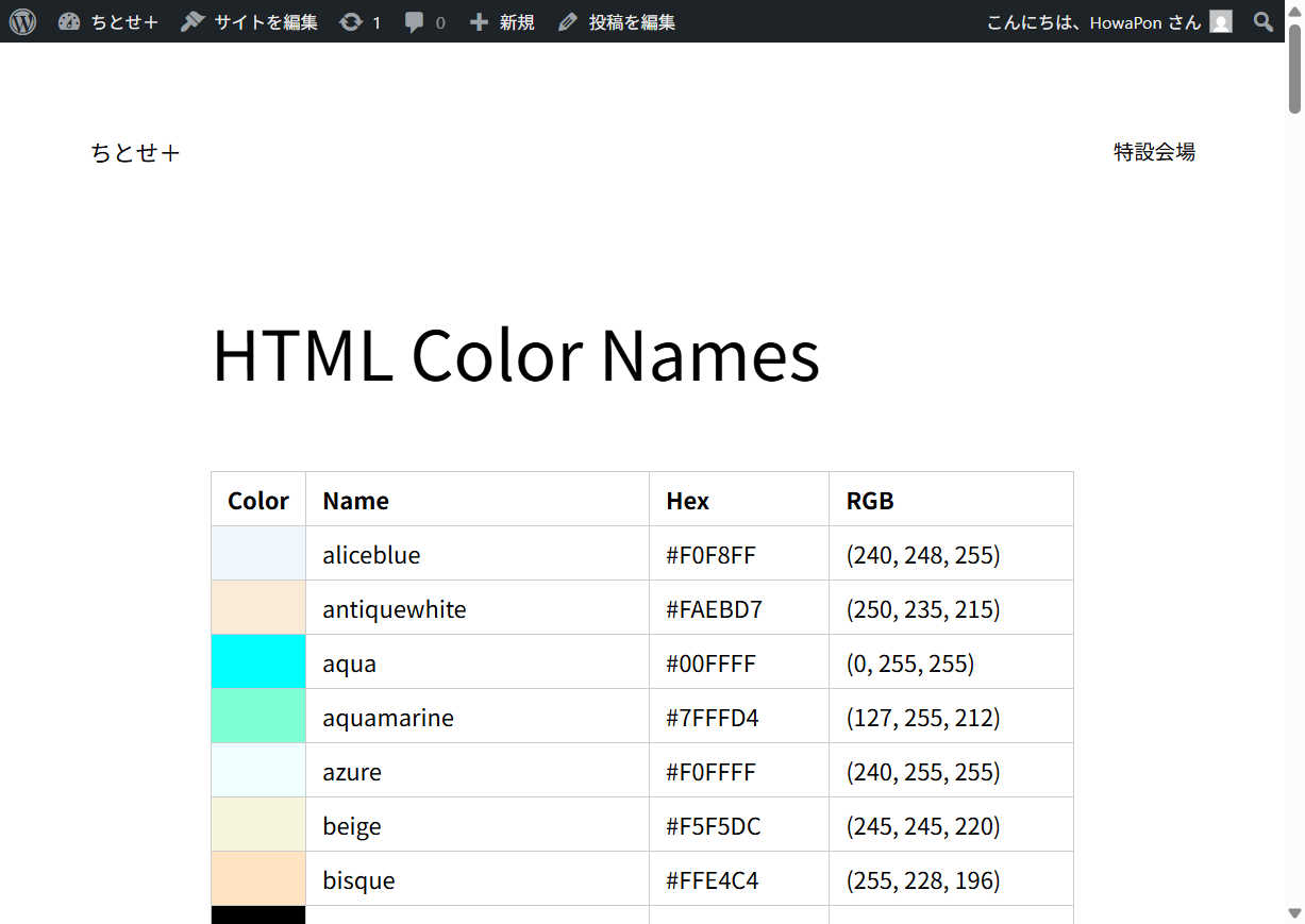 HTML Color Names
